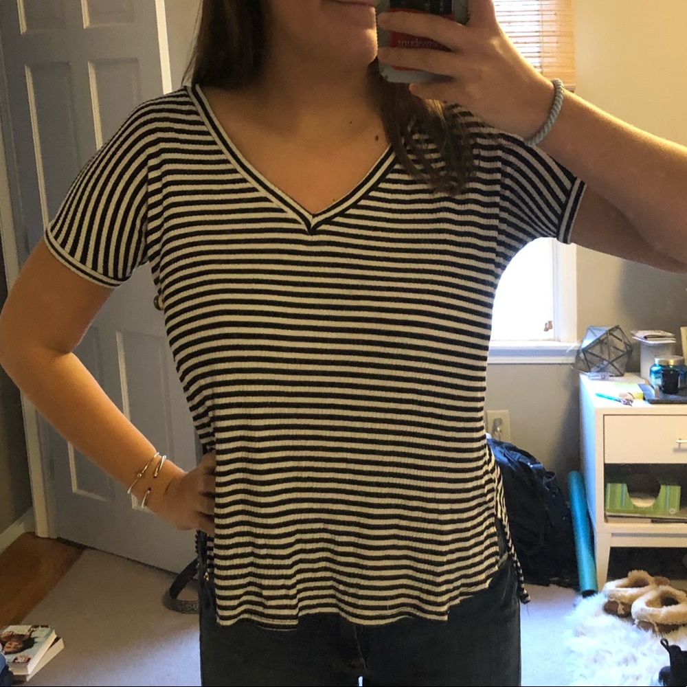 A striped short sleeve PPLA shirt